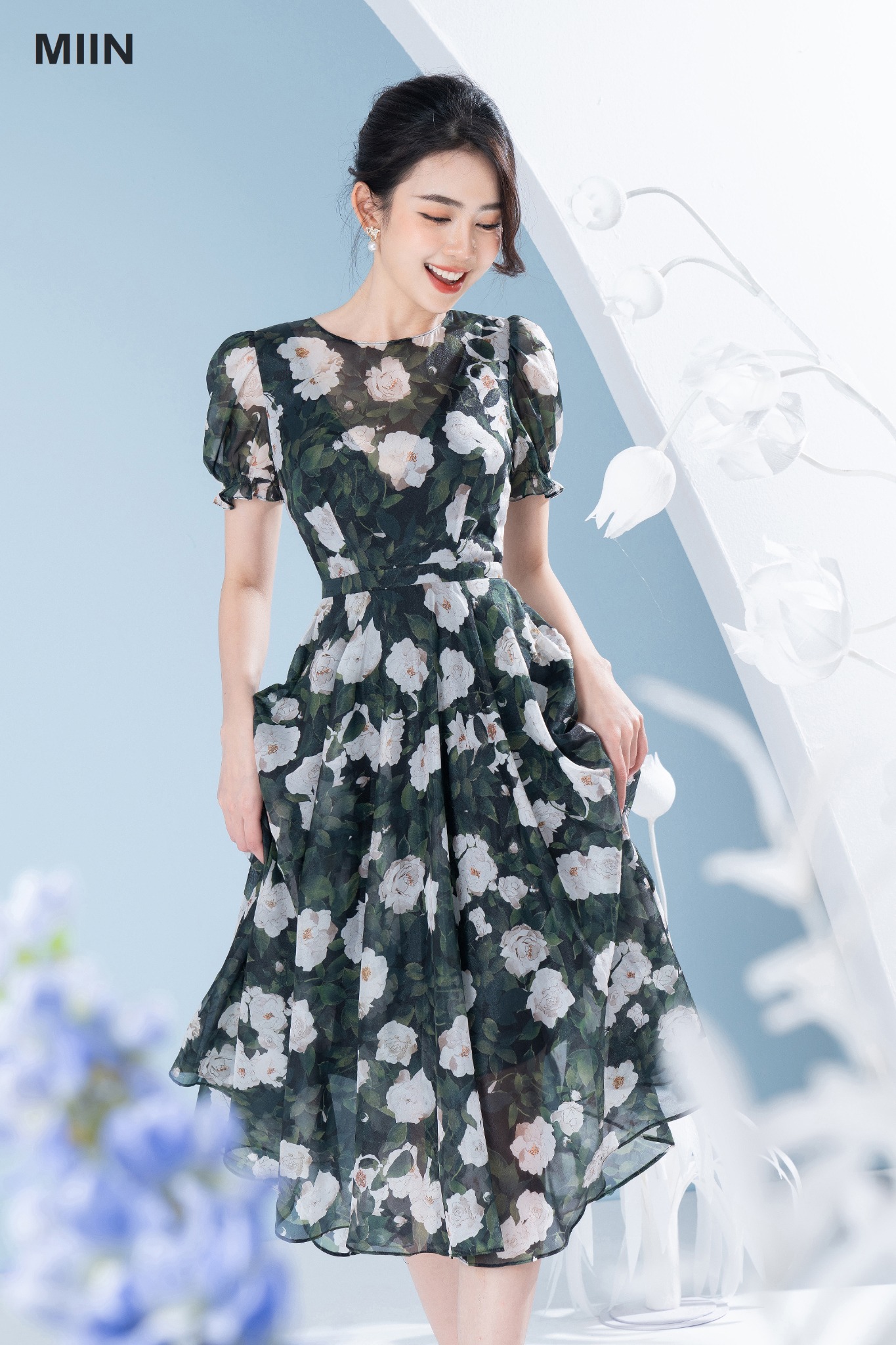 Đầm voan hoa thiết kế xinh xắn cho bé gái CBTG40714W  Bé Cưng Shop