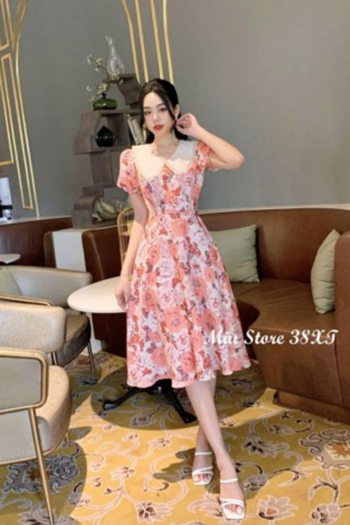 Đầm xoè cổ tim tay cánh tiên xẻ tà dễ thương  Đầm xòe đẹp