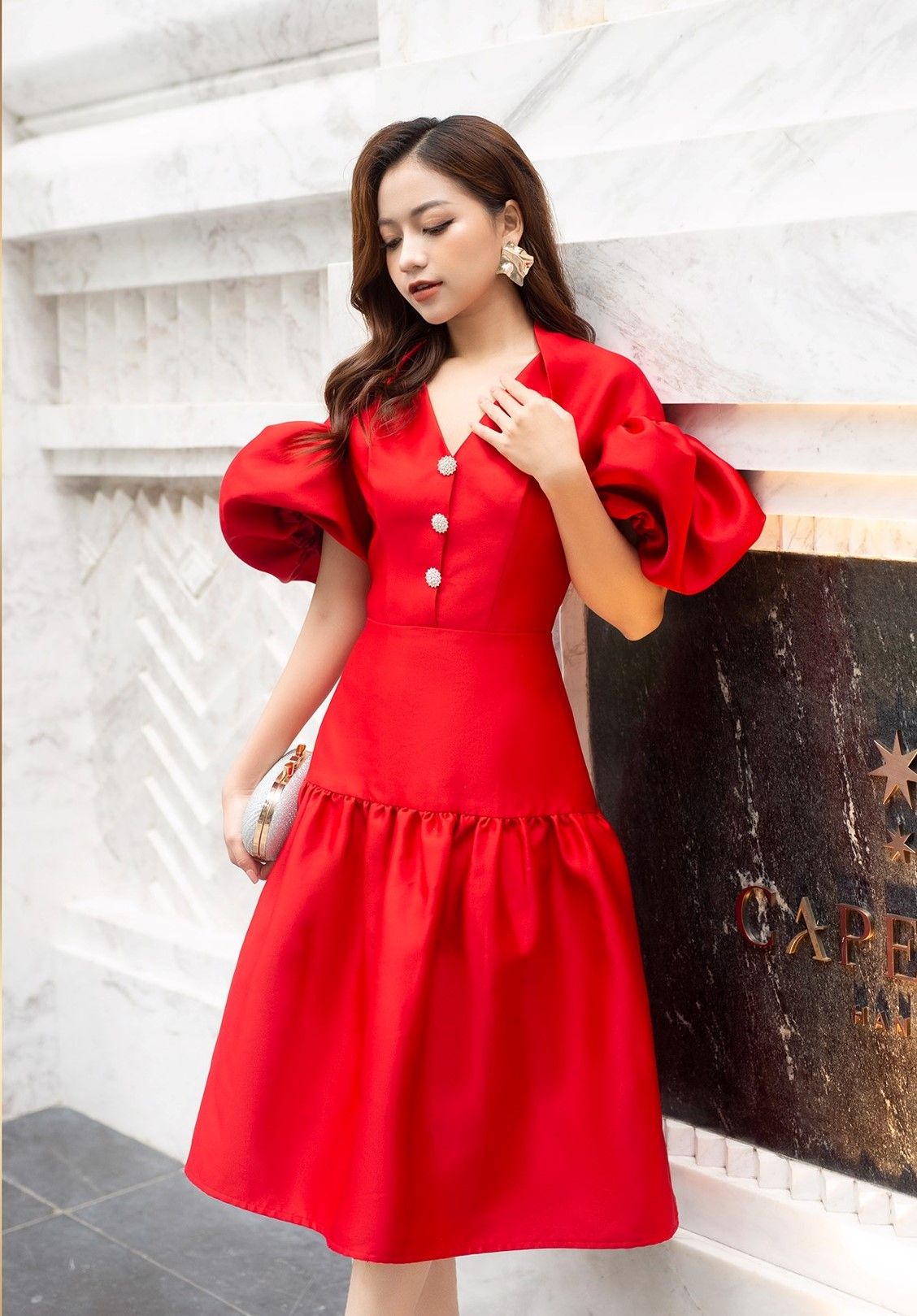 Váy Babydoll Nơ Trước Ngực Công Chúa Tay Bồng Dáng dài 3 Tầng trắng   Shopee Việt Nam