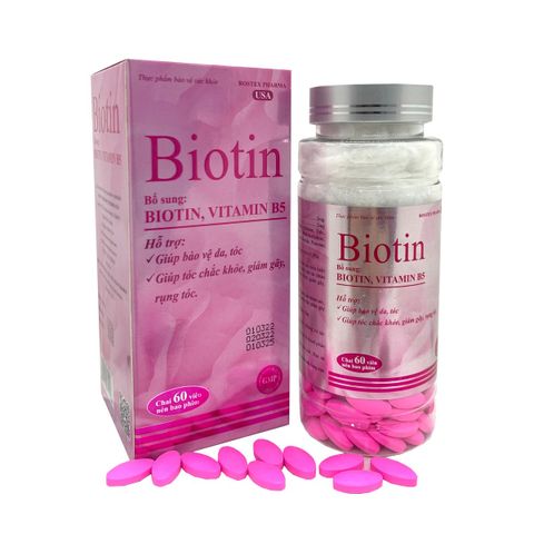 Viên uống bổ sung Biotin giảm rụng tóc, bảo vệ da, chắc móng (Chai 60 viên)