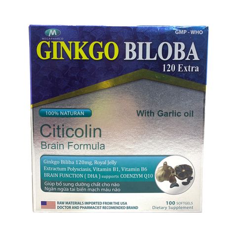 Ginkgo Biloba Citicolin Tinh Dầu Tỏi Đen 120Mg (Hộp Xanh Biển)