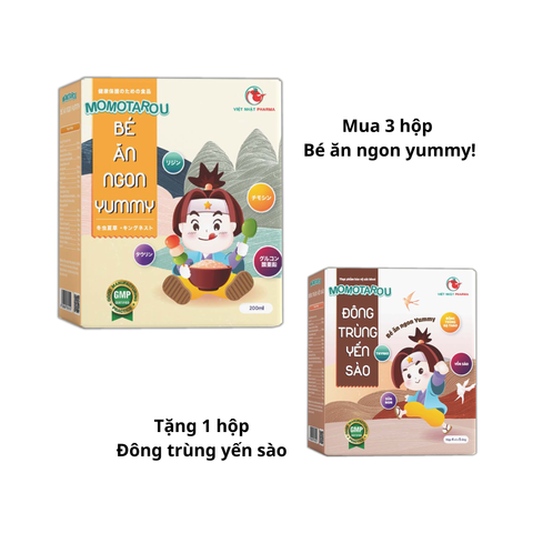 Mua 3 hộp Siro Momotarou bé ăn ngon yummy tặng 1 hộp Đông trùng yến sào