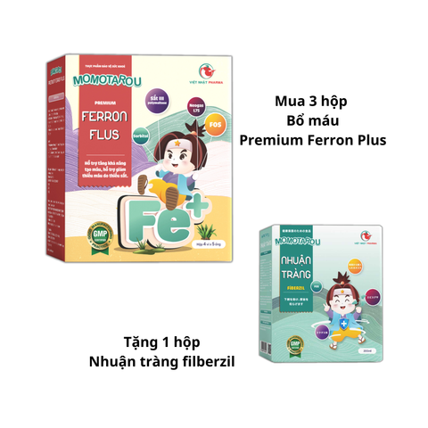 Mua 3 hộp Siro Momotarou Premium Ferron Plus tặng 1 Nhuận tràng fiberzil