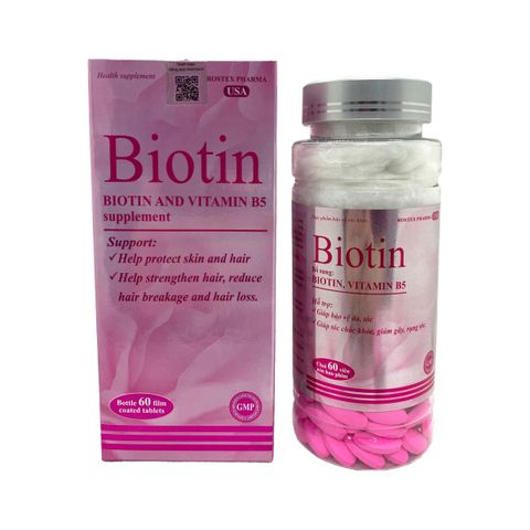 Viên uống bổ sung Biotin giảm rụng tóc, bảo vệ da, chắc móng (Chai 60 viên)