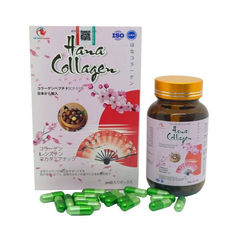 Hana Collagen giúp da mịn màng, tăng cường nội tiết tố nữ (chai màu hồng)