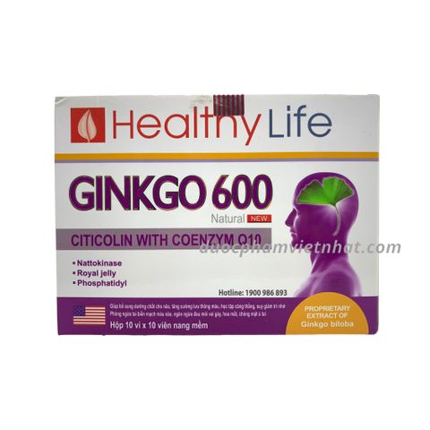 Hoạt huyết dưỡng não Health Life Ginkgo 600 Natural tím