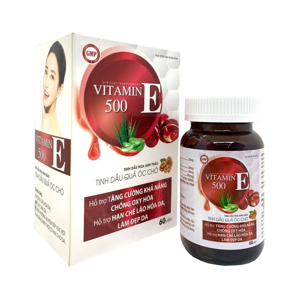 Viên uống đẹp da Vitamin E 500 óc chó hỗ trợ làm đẹp da