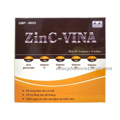 Zin C - Vina Bổ sung kẽm hỗ trợ tăng sức đề kháng 10 vĩ x 10 viên