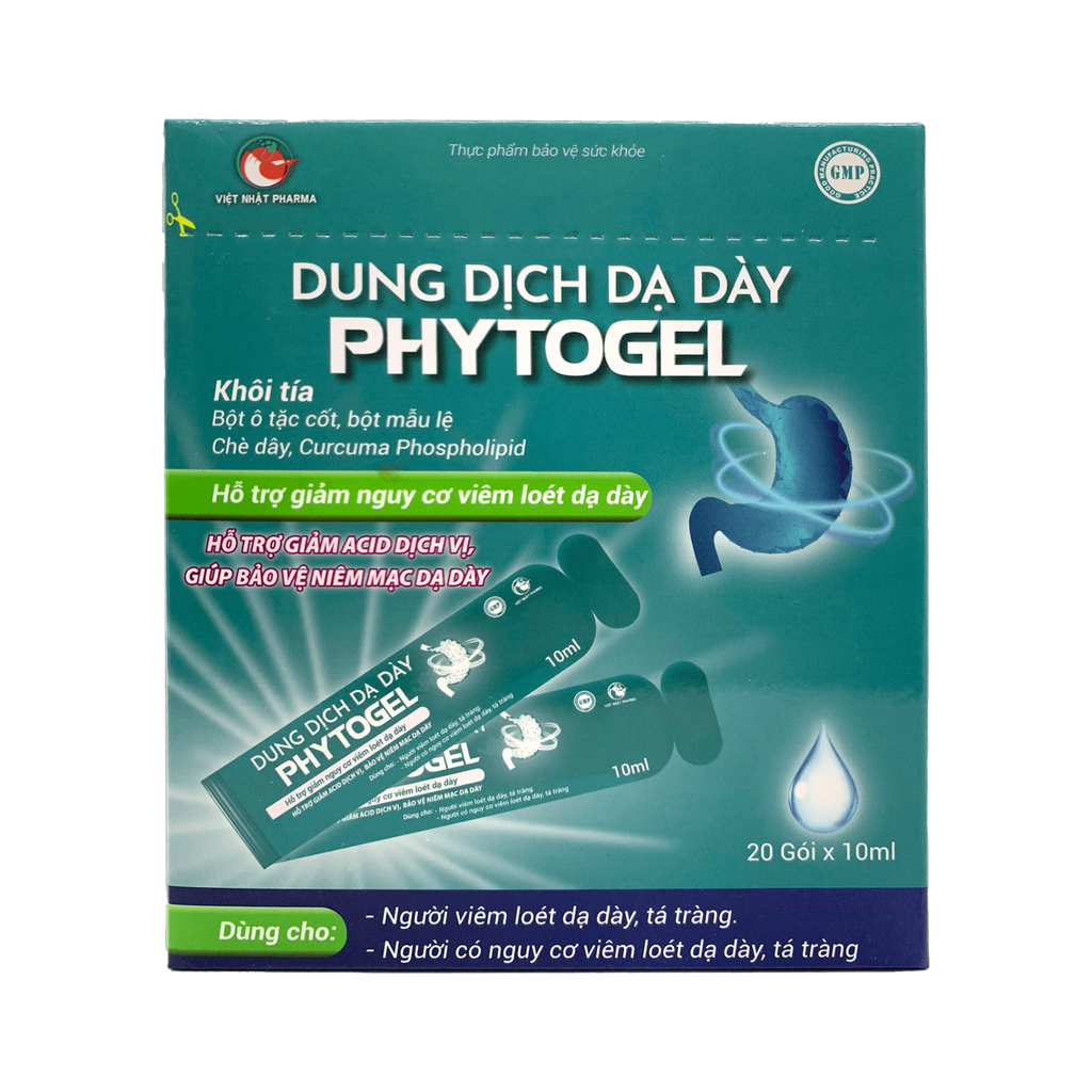 Dung Dịch Dạ Dày Phytogel hỗ trợ giảm acid dịch vị, giúp bảo vệ niêm mạc dạ dày, hỗ trợ giảm nguy cơ viêm loét dạ dày, tá tràng