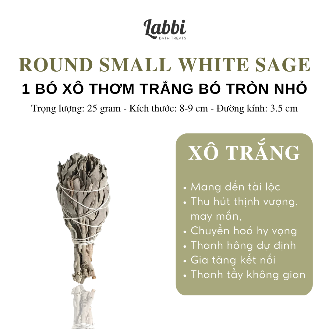 [Labbi] Xô thơm trắng bó tròn nhỏ (Round small White Sage) 9cm thanh l ...
