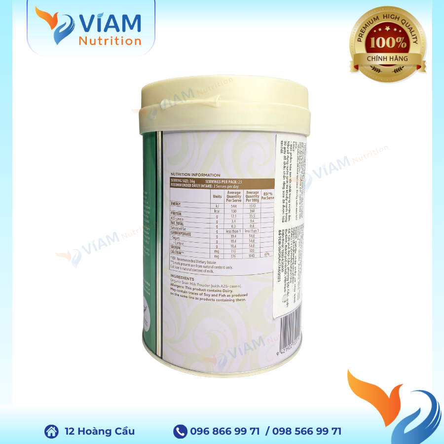  Sữa bột tách béo Organic AwaRua với đạm A2β-Casein 830g 