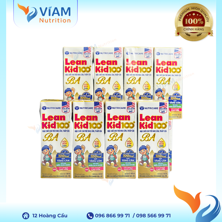  Sữa bột pha sẵn Lean Kid BA 180ml (Thùng 12 vỉ) 
