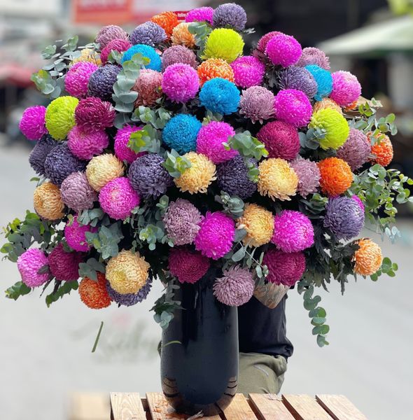 Bình Hoa Cúc Mẫu Đơn 60 Bông Mix Màu