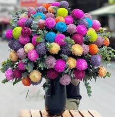 Bình Hoa Cúc Mẫu Đơn 60 Bông Mix Màu