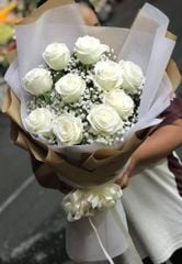 Bó Hoa 10 bông hồng trắng nhập khẩu - Rose White Modial