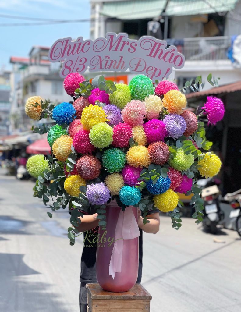 Bình Hoa Cúc Mẫu Đơn 40 Bông Mix Màu