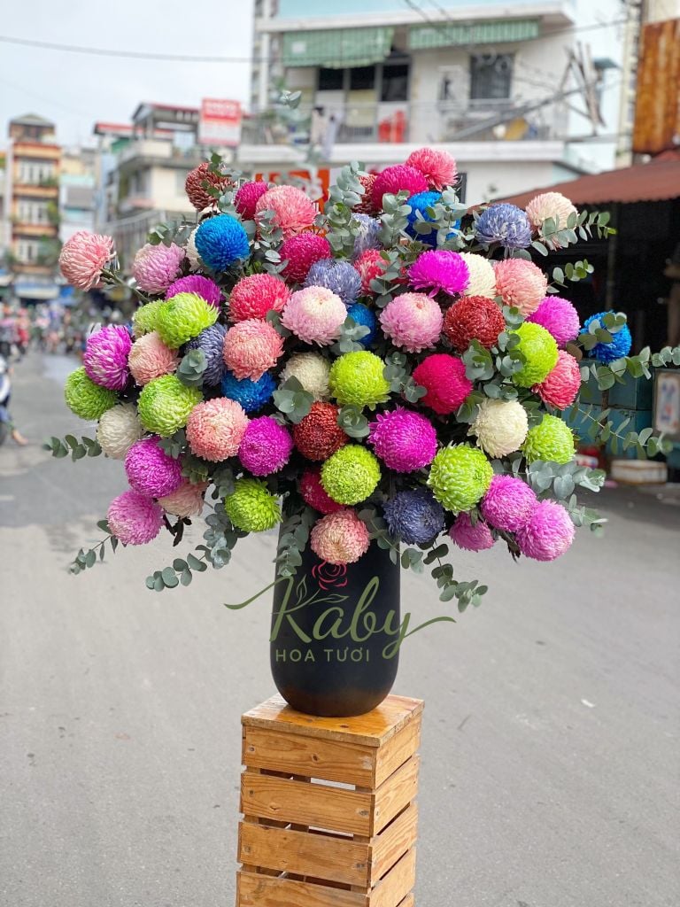 Bình Hoa Cúc Mẫu Đơn 50 Bông Mix Màu