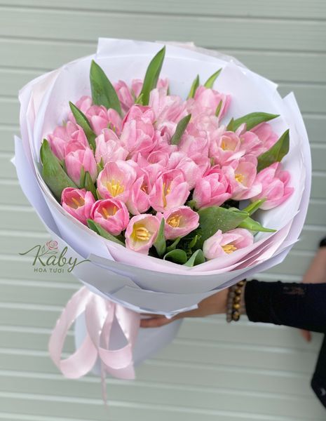 BÓ HOA TULIP HỒNG NHẬP KHẨU