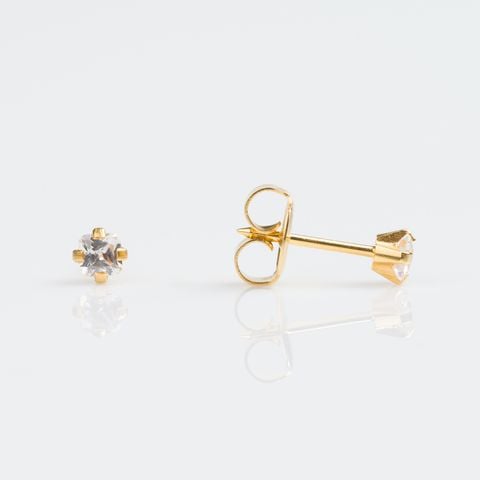 3mmV Vuông -  Khuyên tai tráng vàng Studex gắn đá vuông cỡ 3mm