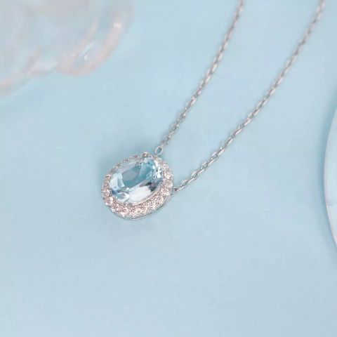 HERGLOW, DÂY CHUYỀN, BẠC 925, MẠ VÀNG 18K, MẶT ĐÁ QUÝ TOBAZ, HÌNH BẦU DỤC