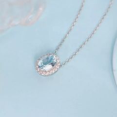 HERGLOW, DÂY CHUYỀN, BẠC 925, MẠ VÀNG 18K, MẶT ĐÁ QUÝ TOBAZ, HÌNH BẦU DỤC