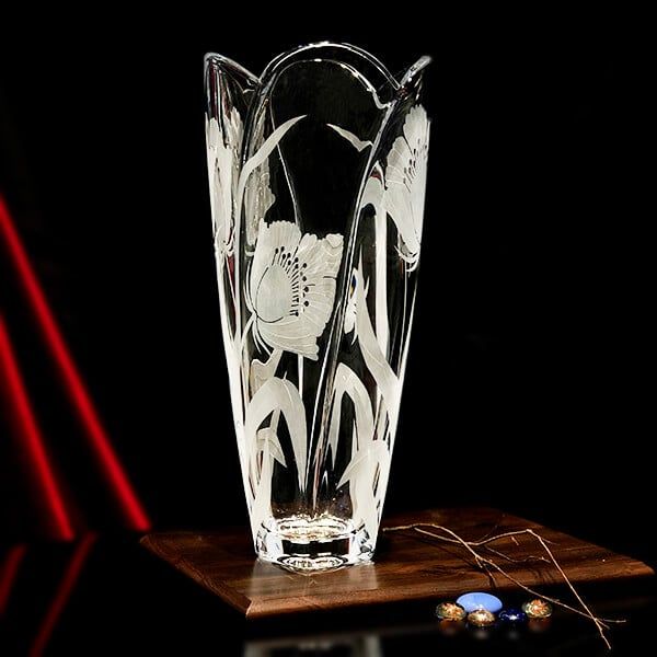 Bình hoa pha lê Bohemia - Tulip 4 múi mài hoa BH035