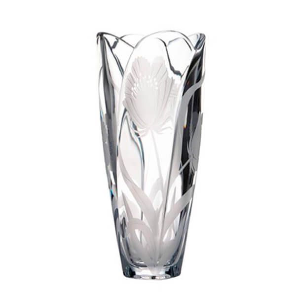 Bình hoa pha lê Bohemia - Tulip 4 múi mài hoa BH035