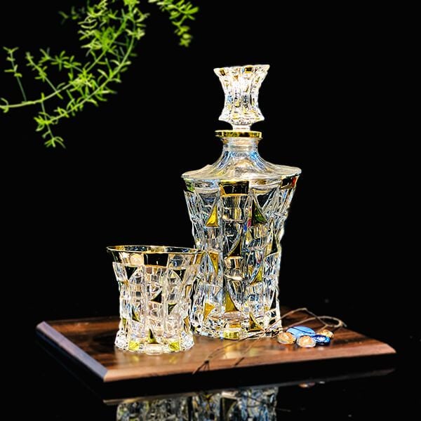 Bộ rượu pha lêBohemia kim cương mạ vàng BR001