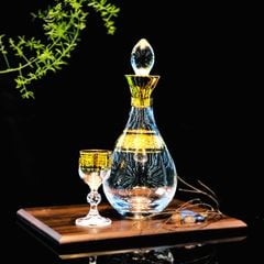 Set Bình đựng rượu pha lê Bohemia khảm vàng BR002