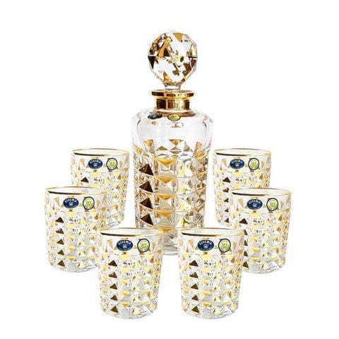 Set bình đựng rượu pha lê Bohemia mạ vàng BR015