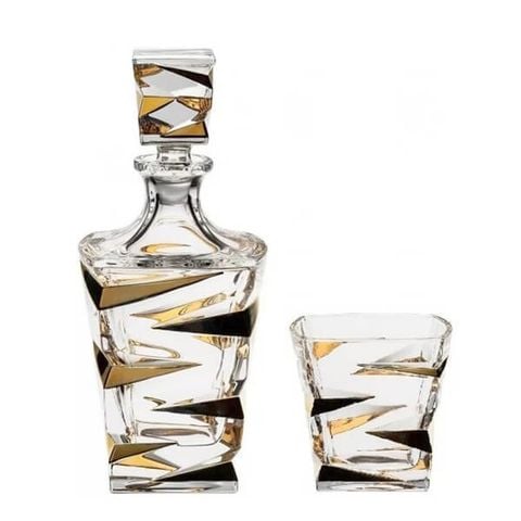 Set bình đựng rượu pha lê Bohemia dích dắc mạ vàng BR016