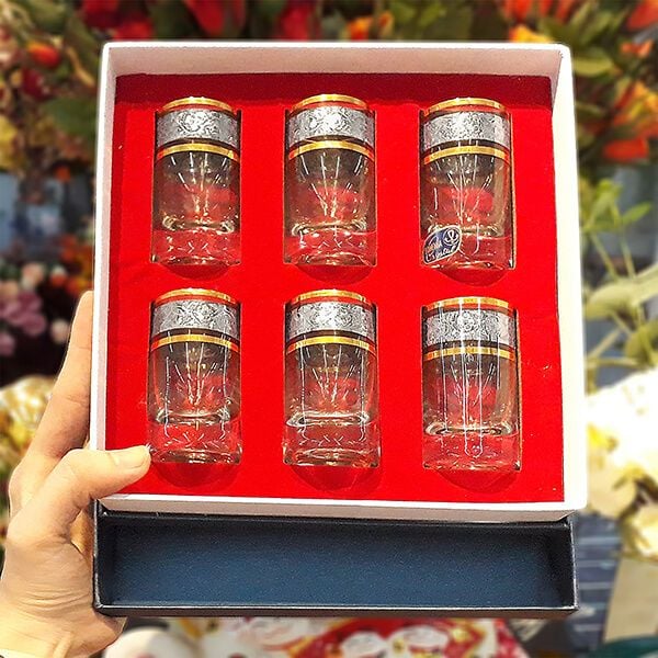 Bộ 6 ly shot Bohemia Crystal mạ bạc LA007-45ml
