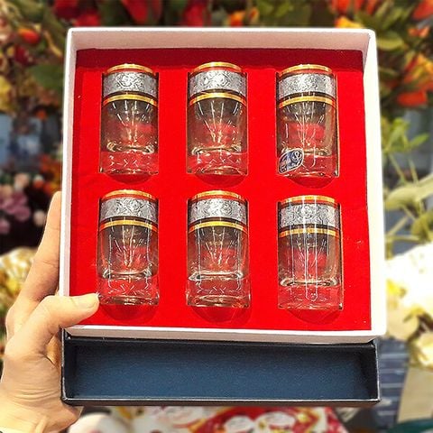Bộ 6 ly shot Bohemia Crystal mạ bạc LA007-45ml