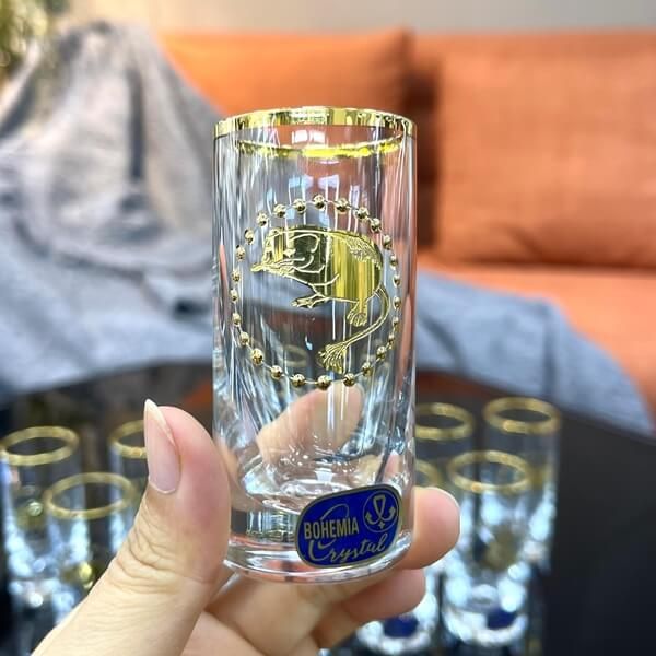 Bộ 12 ly shot Bohemia mạ vàng 12 con giáp LA048-55ml