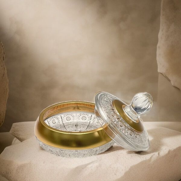 Tô Khay pha lê mạ vàng có nắp Arcade Arianne TA051-16,5cm