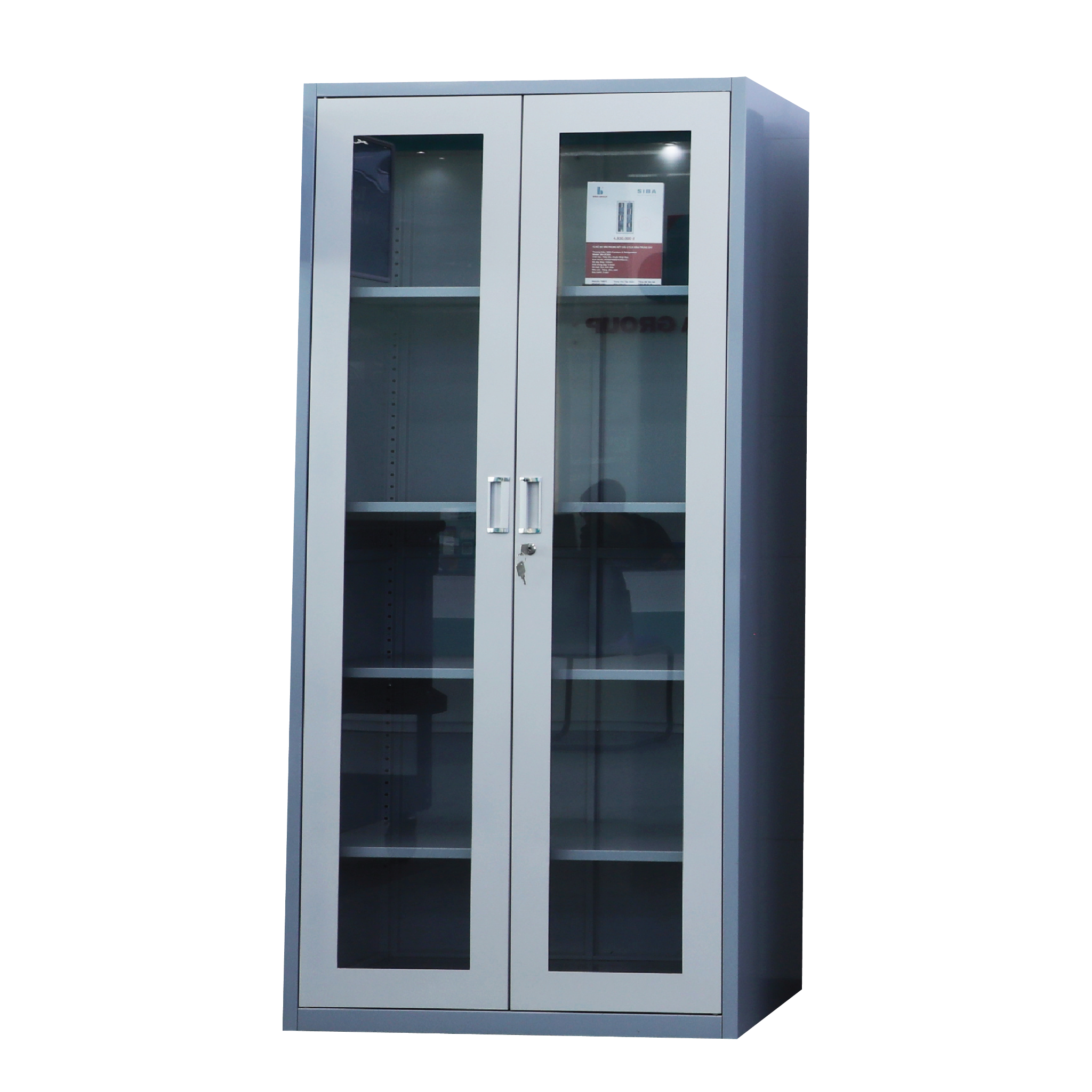  Tủ hồ sơ văn phòng kết cấu 2 cửa kính trưng bày 