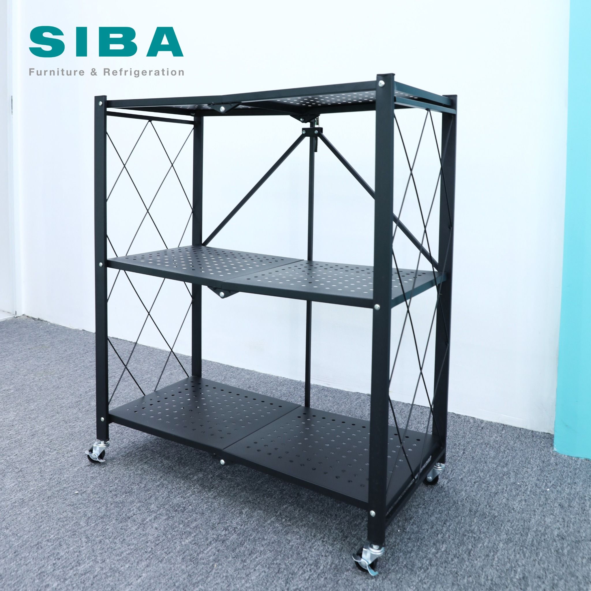  Kệ để đồ gấp gọn đa năng sơn đen cao cấp 3 tầng 