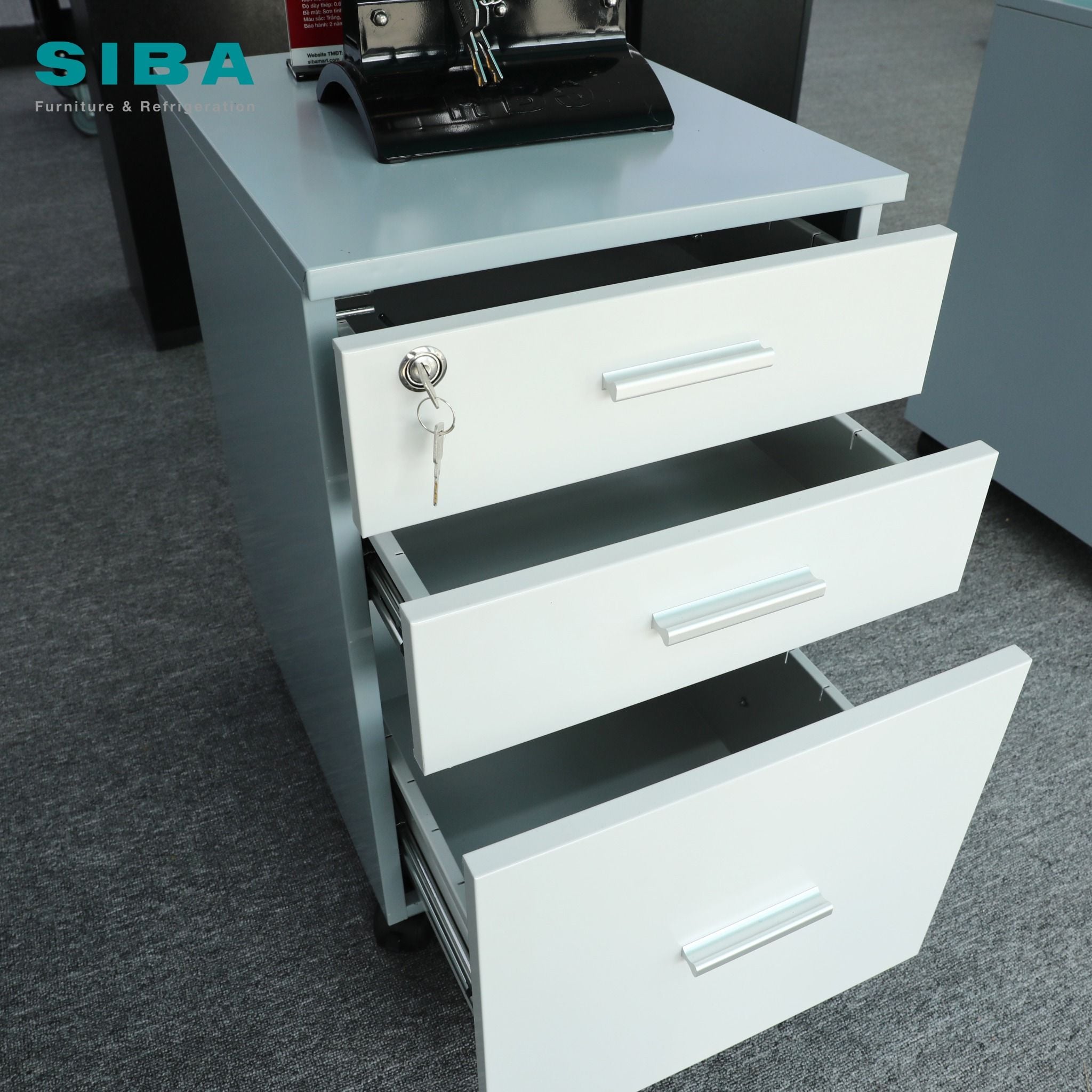  Tủ hồ sơ thấp 3 ngăn kéo có bánh xe 