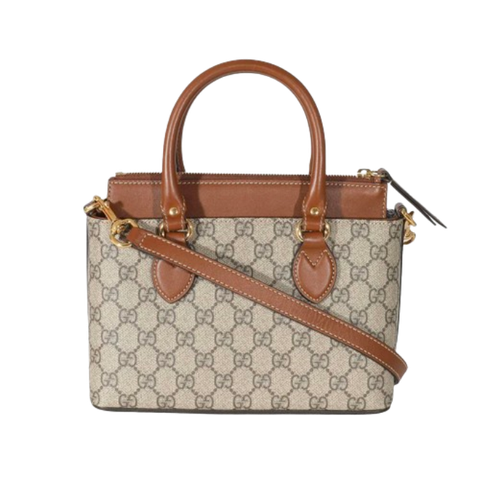  Gucci Supreme Coated Canvas Brown Leather 2 Way 