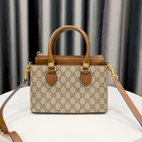  Gucci Supreme Coated Canvas Brown Leather 2 Way 