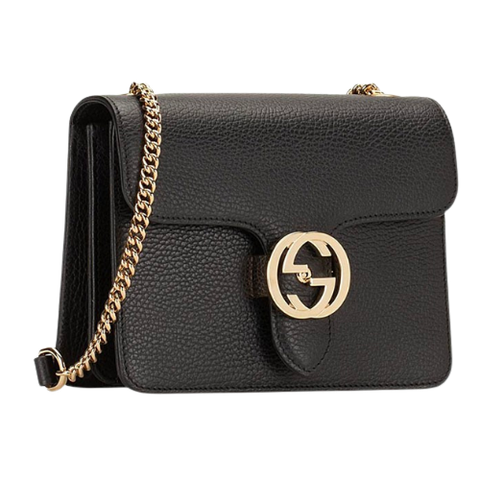  GG Interlocking Leather Chain Crossbody Black 