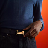 H Au Carre Belt Buckle & Reversible Leather Strap 32mm 