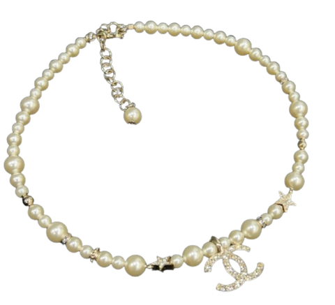  Dây Chuyền Chanel Ngọc Trai Đính Đá Necklace 