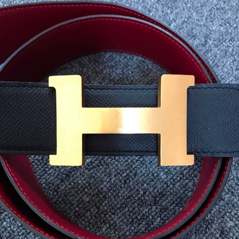  Black On Red Classic Gold H Reversible Leather 32mm, Size 70 