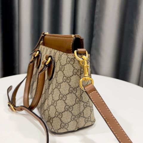 Gucci Supreme Coated Canvas Brown Leather 2 Way 