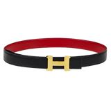  Black On Red Classic Gold H Reversible Leather 32mm, Size 70 
