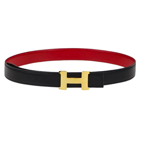  Black On Red Classic Gold H Reversible Leather 32mm, Size 70 