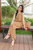  Jumpsuit lanh dài sát nách họa tiết, đồ bộ dài cao cấp Cardina 