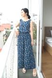  Jumpsuit lanh dài sát nách họa tiết, đồ bộ dài cao cấp Cardina 