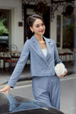  Set bộ công sở áo blazer lửng chất denim xước co giãn nhẹ 